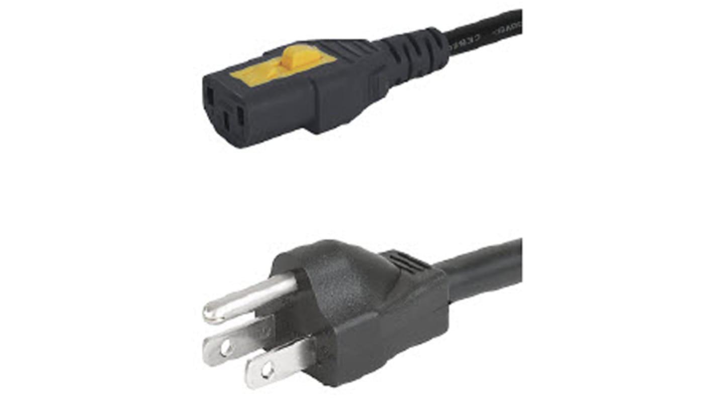 Napájecí kabel 2m, A: IEC C13, B: Zástrčka typu B pro USA, 10 A, 125 V AC (CSA), 125 V AC (UL), 250 V AC (IEC) Schurter