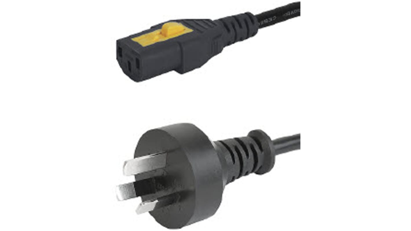 Napájecí kabel 2m, Černá, A: IEC C13, B: Australská zástrčka typu I, 10 A, 250 V Schurter