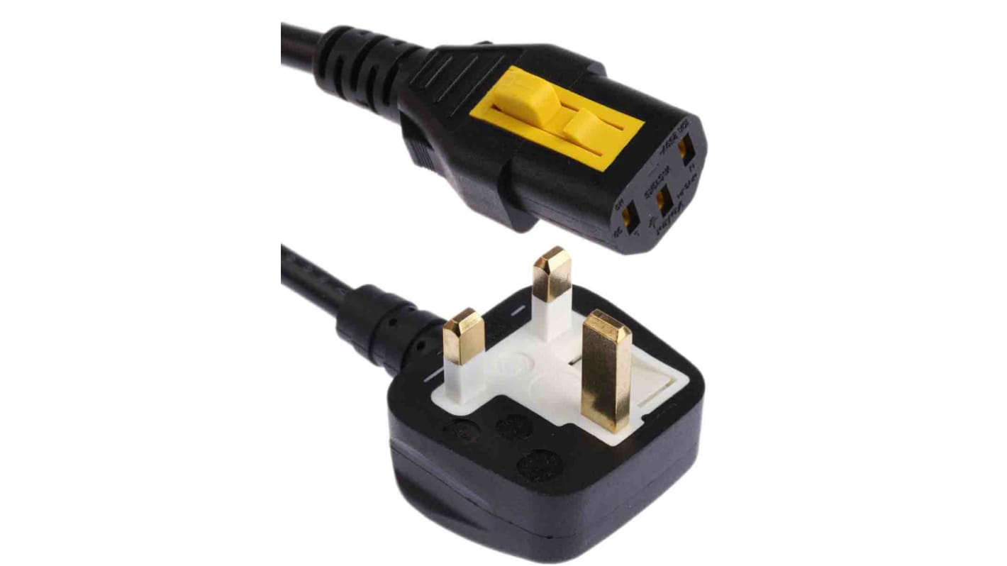 6051.2008 Schurter IEC C13 Socket to Type G UK Plug Power Cord, 2m RS