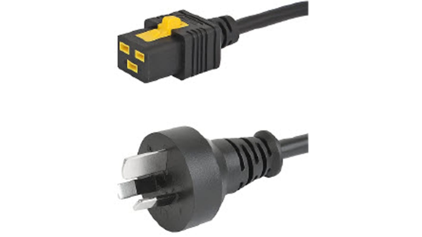 Napájecí kabel 2m, Černá, A: IEC C19, B: Australská zástrčka typu I, 16 A, 250 V Schurter