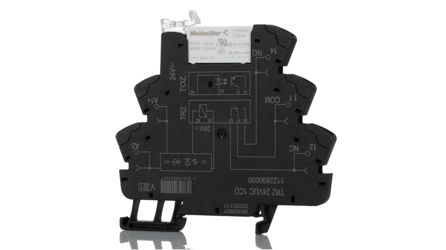 Relè d'interfaccia Weidmuller serie TRZ, bobina 24V, Guida DIN, contatti SPDT