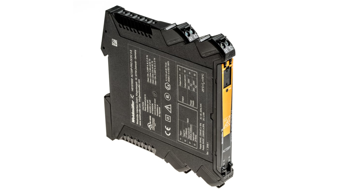 Weidmuller ACT20P Series Signal Conditioner, Current, Voltage Input, Current Output, 230V ac Supply, ATEX