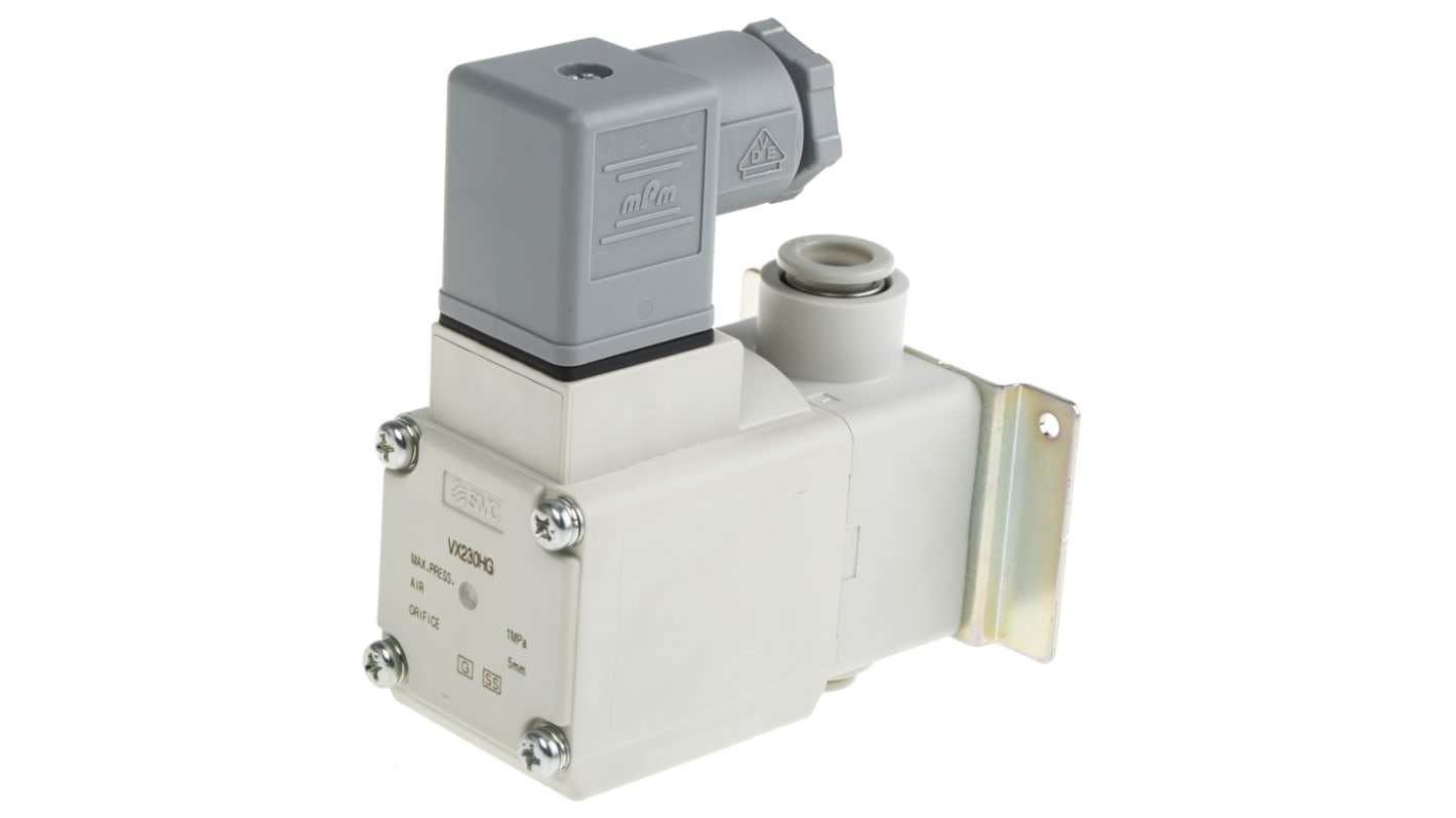 Electrodistributeur pneumatique SMC serie VX23 fonction 2/2, Bobine/Ressort, Enfichable 10 mm, 24V c.c.