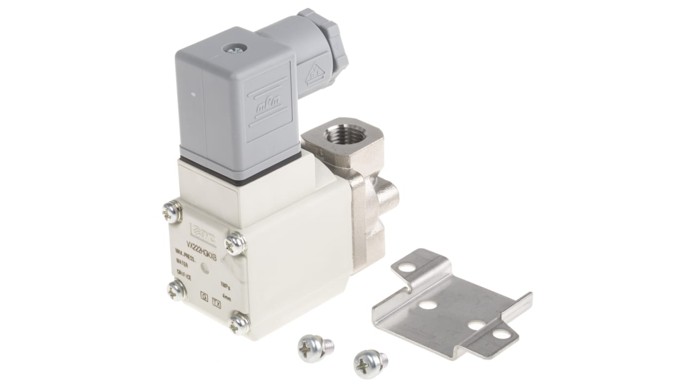 Electrodistributeur pneumatique SMC serie VX22 fonction 2/2, Bobine/Ressort, G 1/4, 24V c.c.