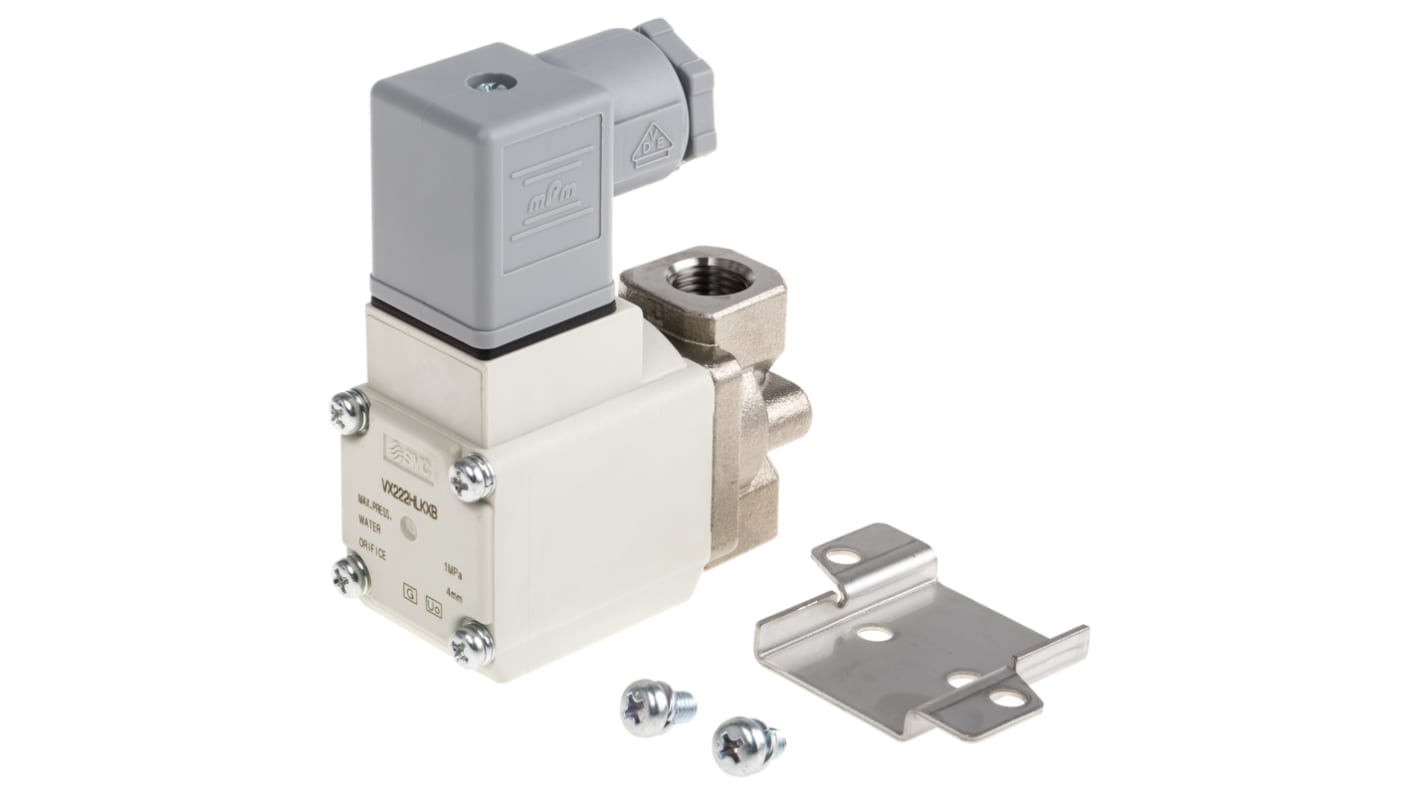 Electroválvula neumática SMC, Serie VX22, Rosca G 1/4, Función 2/2, Solenoide/Resorte