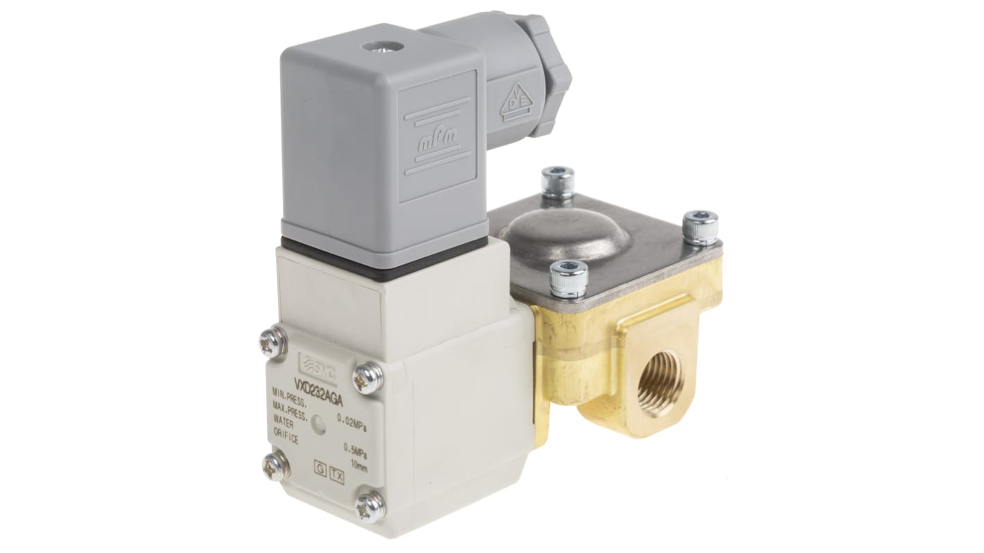 Elettrovalvole per pneumatica SMC, G 1/4, funzione 2/2, azionamento Solenoide/Pilota/Molla, 24V cc