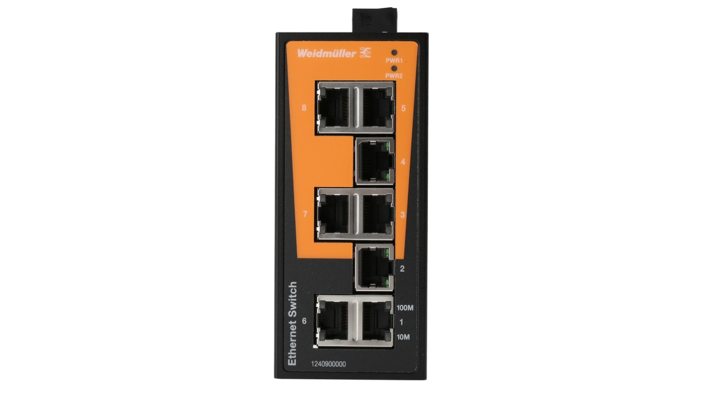 Conmutador Ethernet Weidmüller 1240900000, 8 puertos RJ45, Montaje Carril DIN
