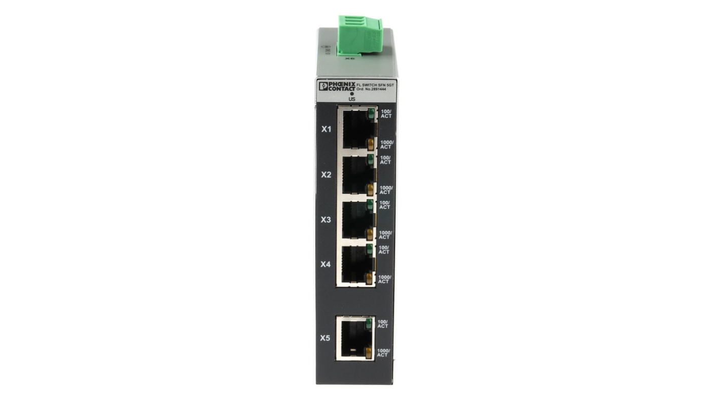 Phoenix Contact FL SWITCH SFN 5GT Series DIN Rail Mount Ethernet Switch, 5 RJ45 Ports, 1000Mbit/s Transmission, 24V dc