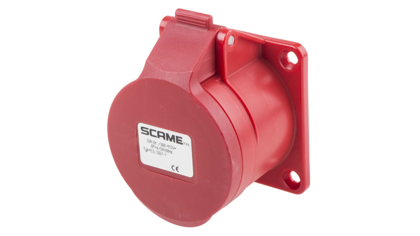 Scame Optima Leistungssteckverbinder Buchse Rot 6P + E, 415 V / 16A, Tafelmontage IP44