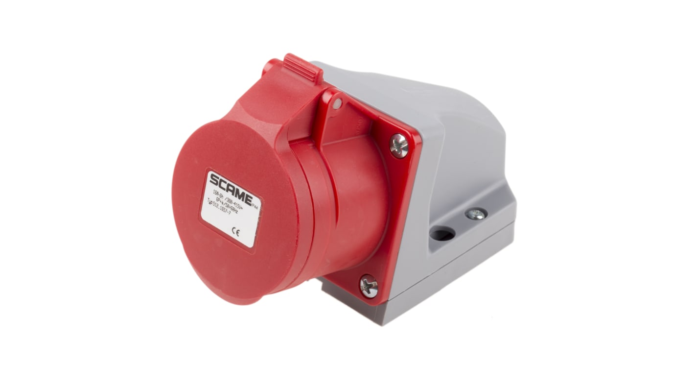 Scame, Optima IP44 Red Wall Mount 6P + E Right Angle Industrial Power Socket, Rated At 16A, 415 V