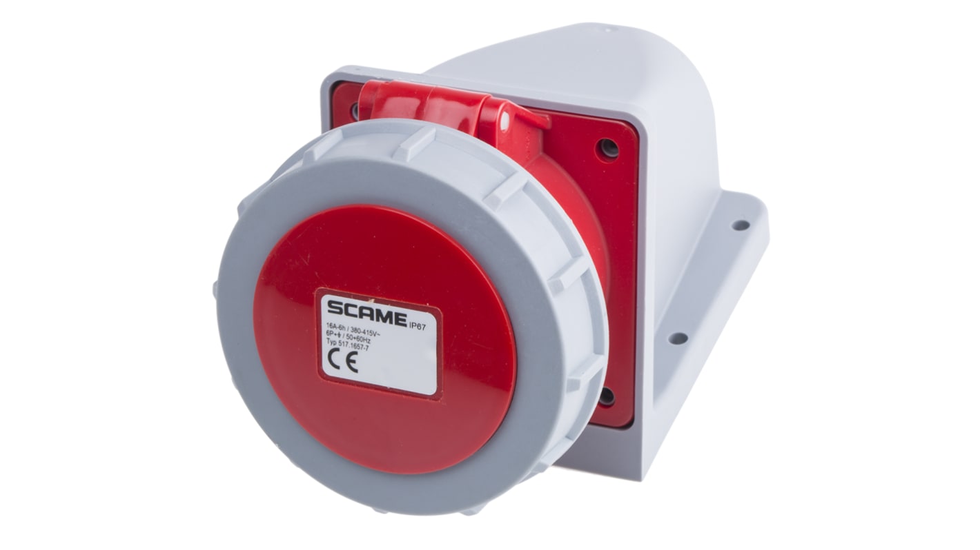 Scame, Optima IP67 Red Wall Mount 6P + E Right Angle Industrial Power Socket, Rated At 16A, 415 V