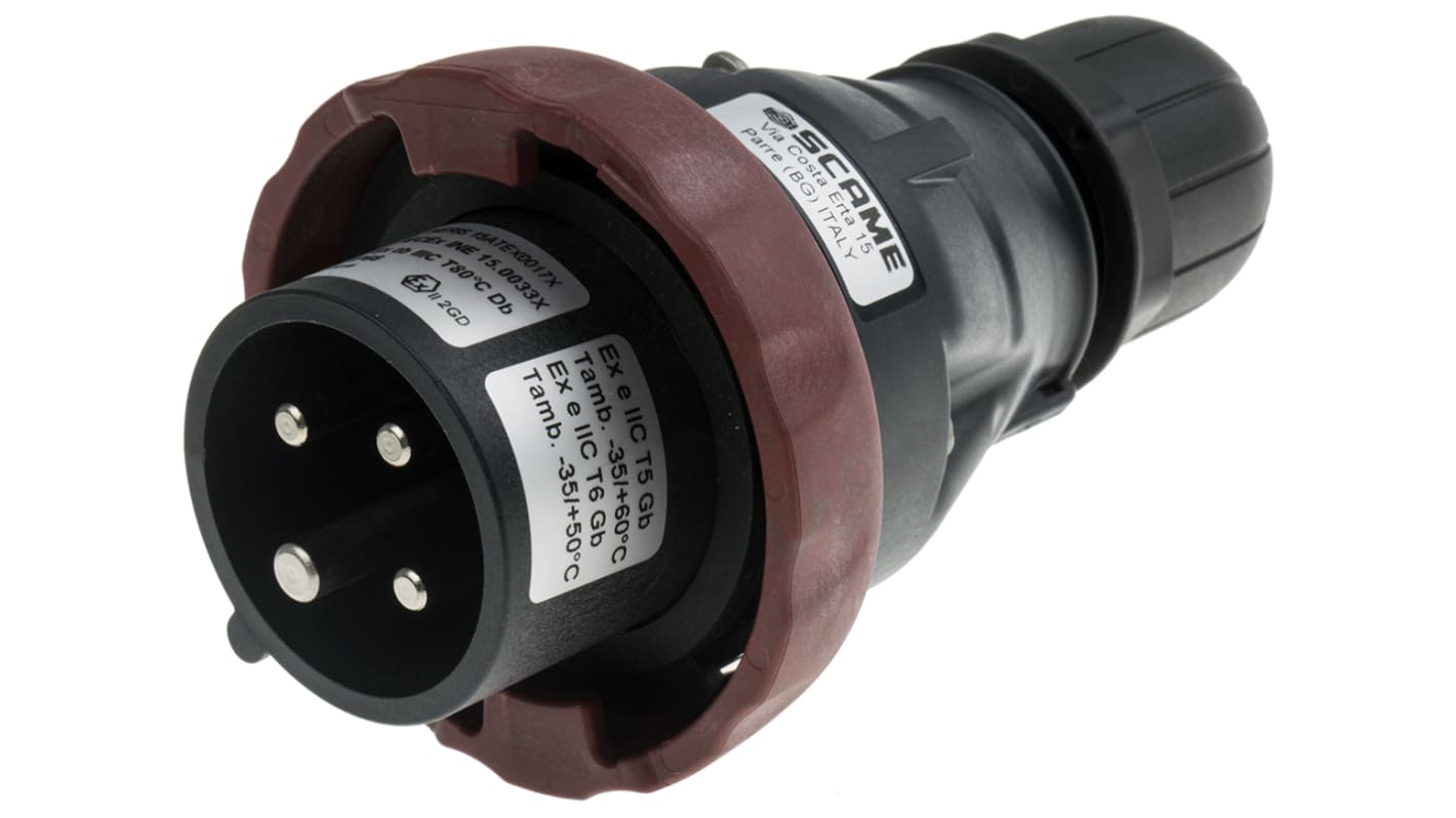 Scame Leistungssteckverbinder Stecker Rot 3P + E, 380 → 415 V / 16A, Kabelmontage IP66, ATEX, IECEx