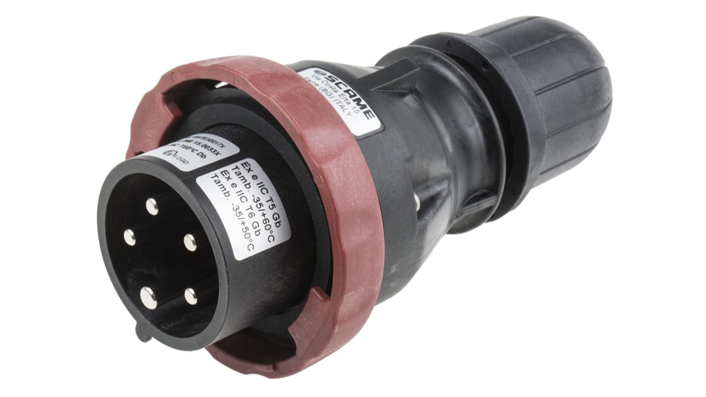 Scame Leistungssteckverbinder Stecker Rot 3P + N + E, 346 → 415 V. / 16A, Kabelmontage IP66, ATEX, IECEx