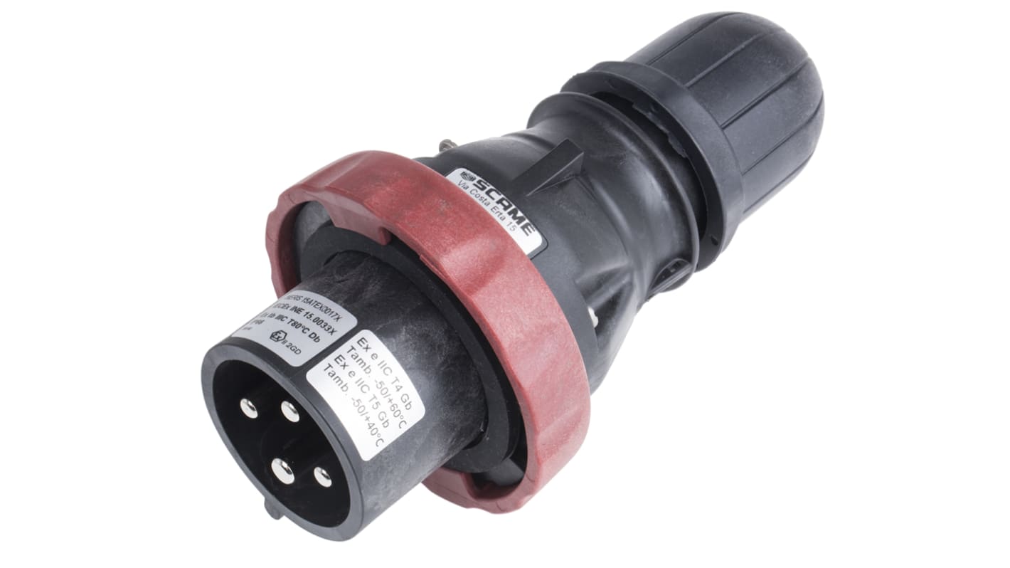 Conector de potencia Macho, Formato 3P + E, Rojo, 380 → 415 V., 32A, IP66