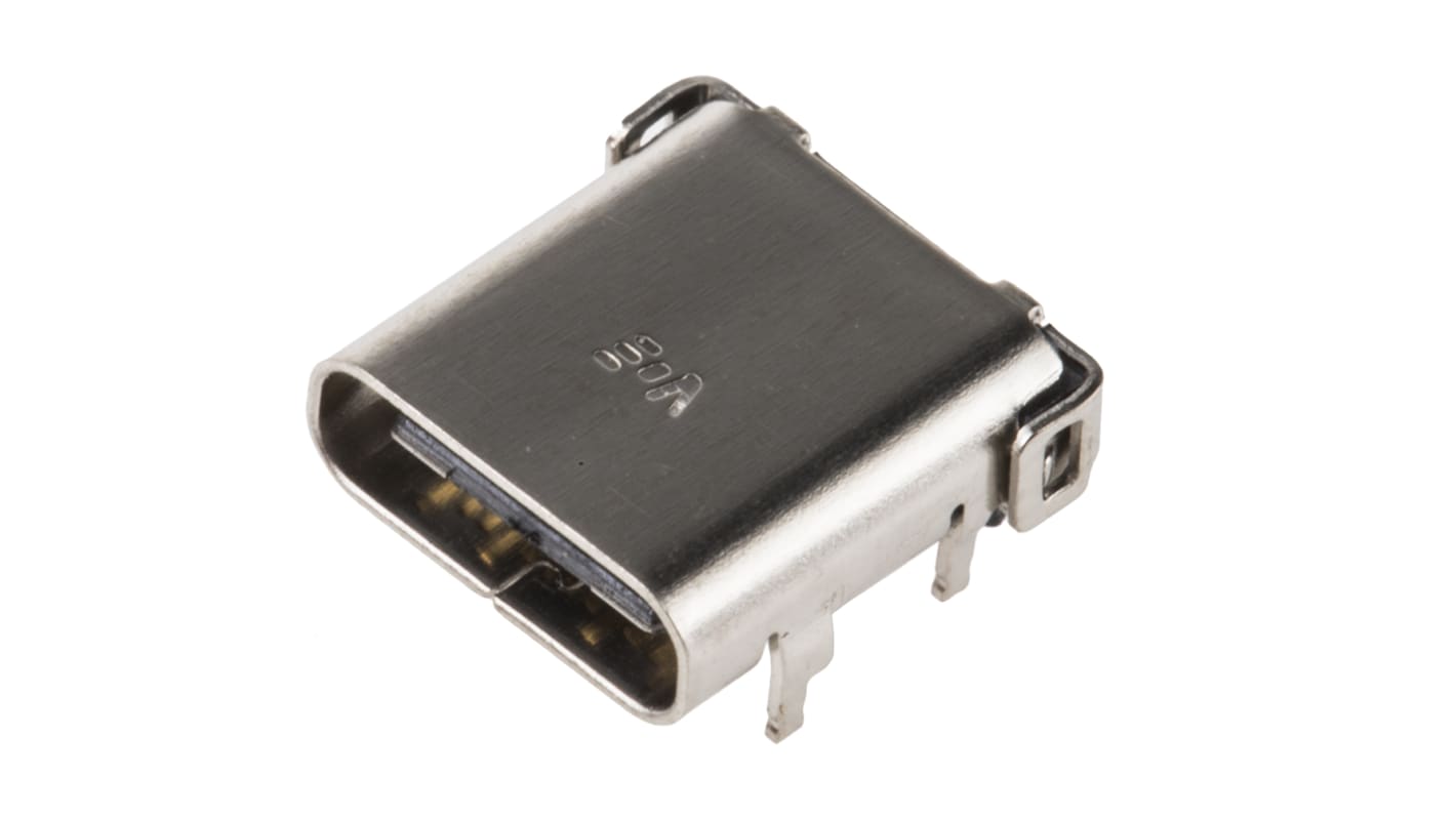 Conector USB RS PRO, Hembra, , 1 puerto puertos, Ángulo de 90° , Montaje en PCB, 20V, 5A