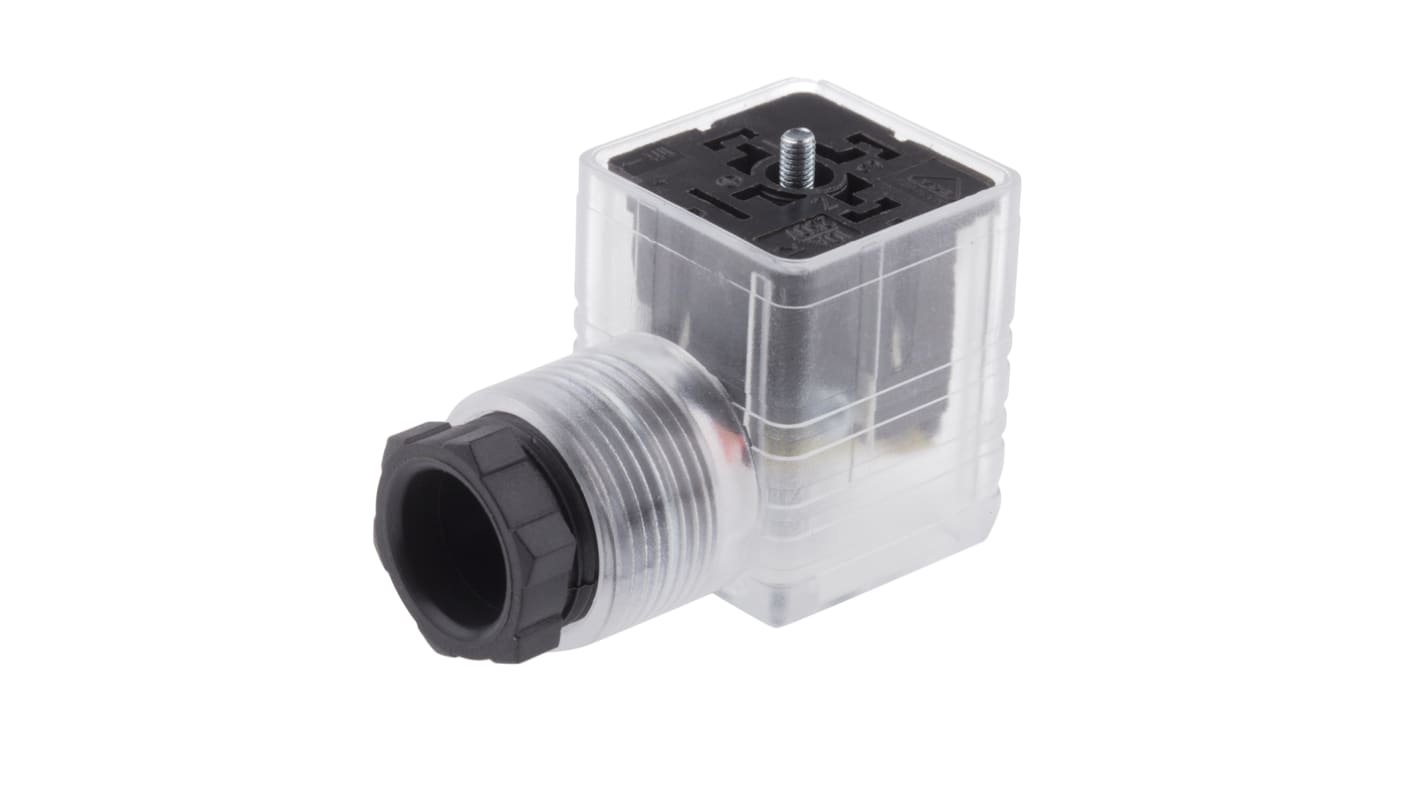 RS PRO 2P+E DIN 43650 A, Female Solenoid Connector with Indicator Light, 12 V dc Voltage