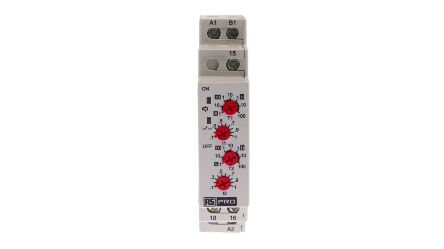 RS PRO 12 → 240V ac/dc Timer Relay, Multi-funktions timerfunktioner DIN-skinne