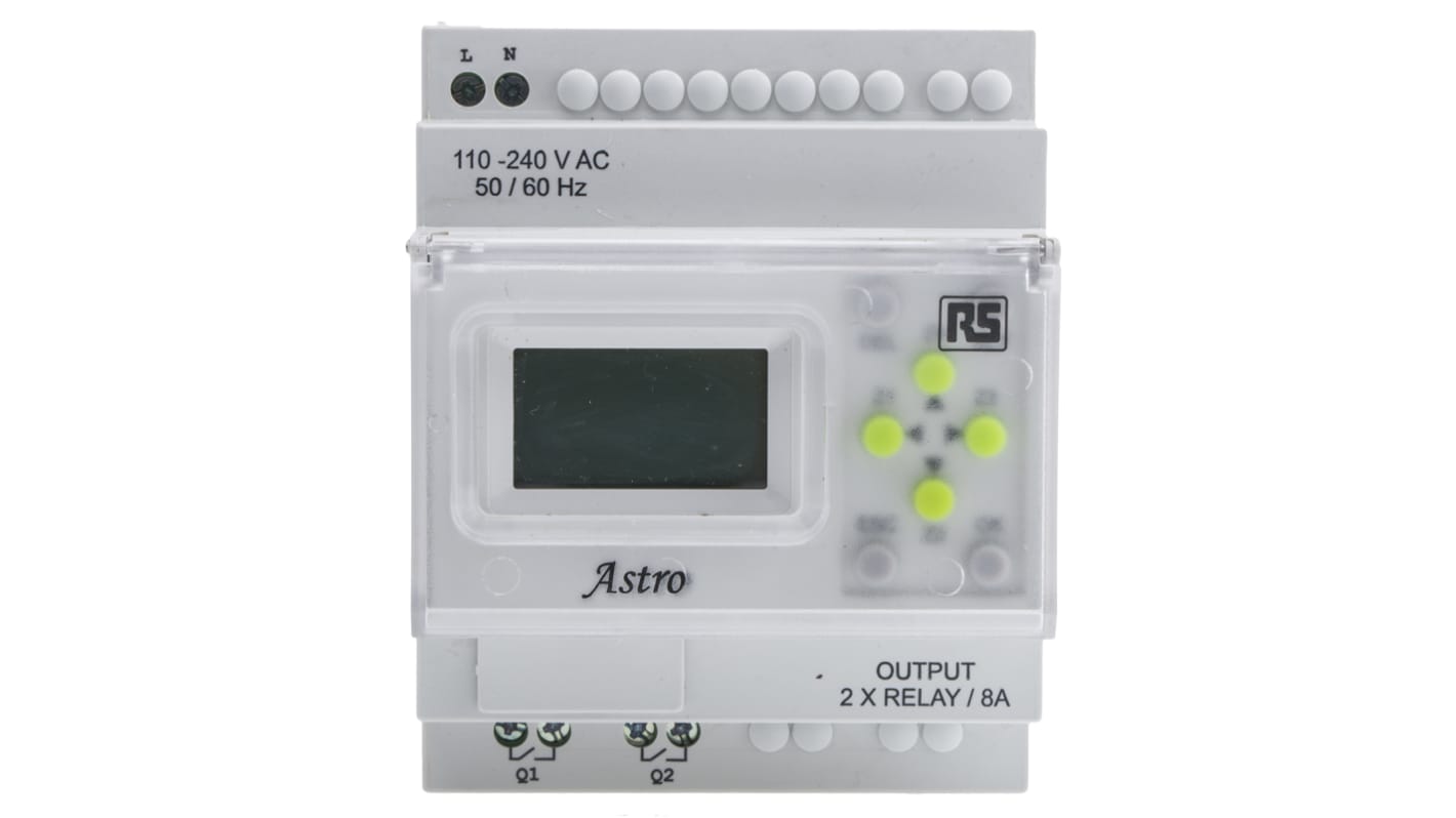 Przełącznik czasowy DIN 2-kanałowy Cyfrowe 110 → 240 V AC RS PRO DPNO