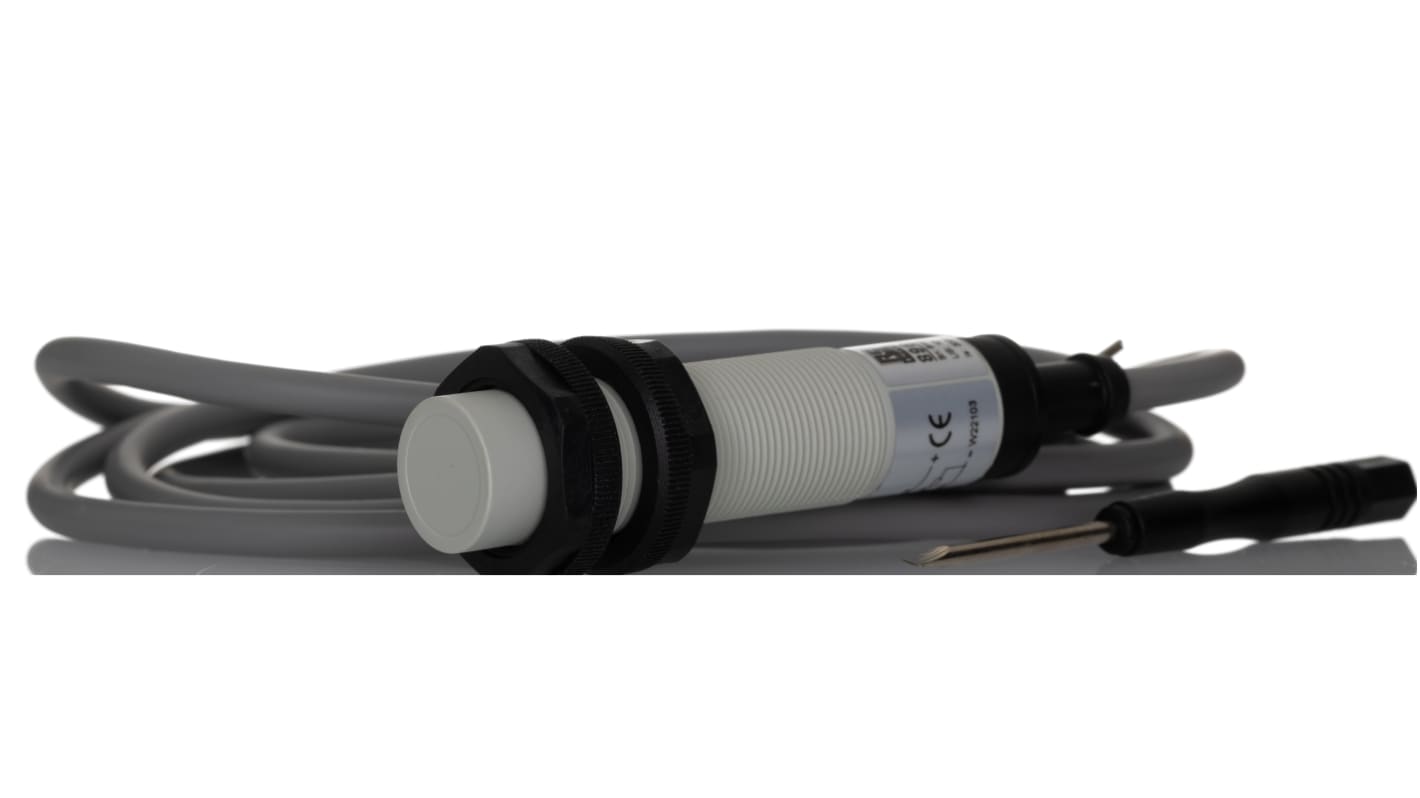 RS PRO Capacitive Barrel-Style Proximity Sensor, M18 x 1, 8 mm Detection, PNP Output, 10 → 30 V dc, IP67