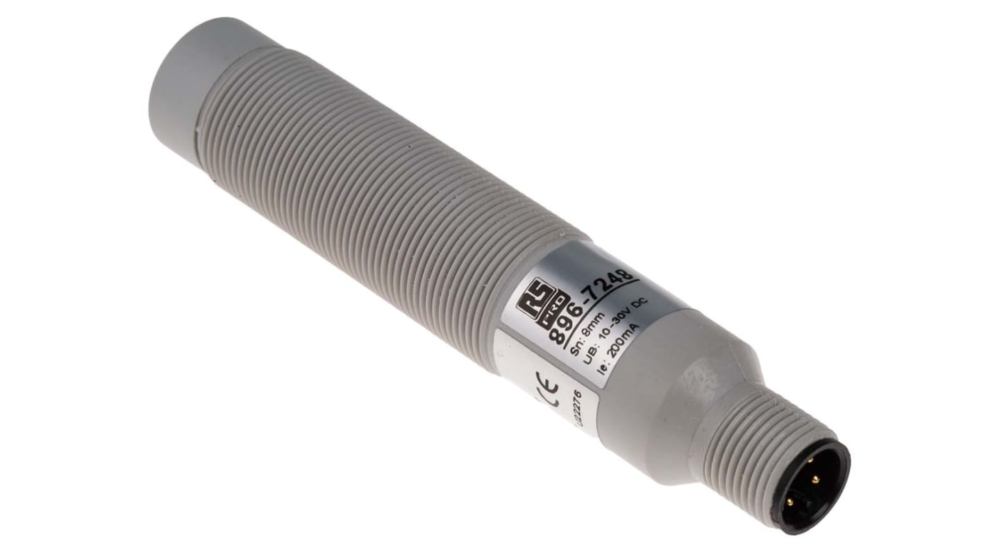 Sensore di prossimità Cilindrico RS PRO, PNP, M18 x 1, rilevamento 8 mm, 10 → 30 V c.c.