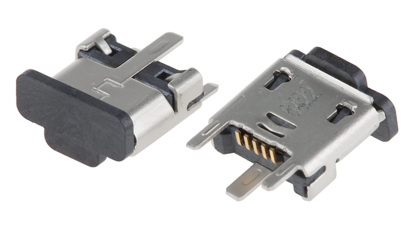 Konektor Micro USB, číslo řady: 105133, Samice typ B, orientace těla: Svislý, Povrchová montáž, 30 V AC, 1.8A