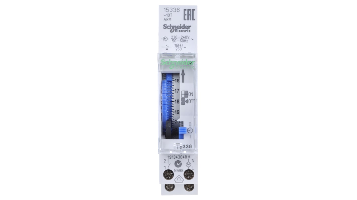 Schneider Electric Analog DIN-Schienen-Zeitschaltuhr, Stunden, 230 V ac, 1-Kanal