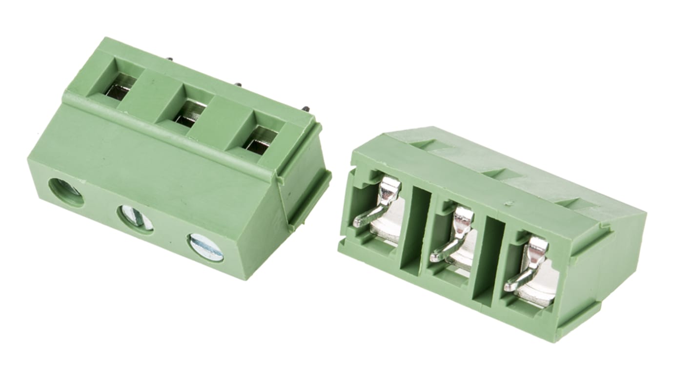 RS PRO PCB Terminal Block, 3-Contact, 7.5mm Pitch, Through Hole Mount, 1-Row, Screw Termination