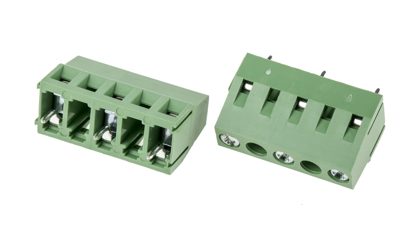 Borne para PCB Macho RS PRO de 3 vías , paso 10mm, 10A, de color Verde, montaje Montaje en orificio pasante,