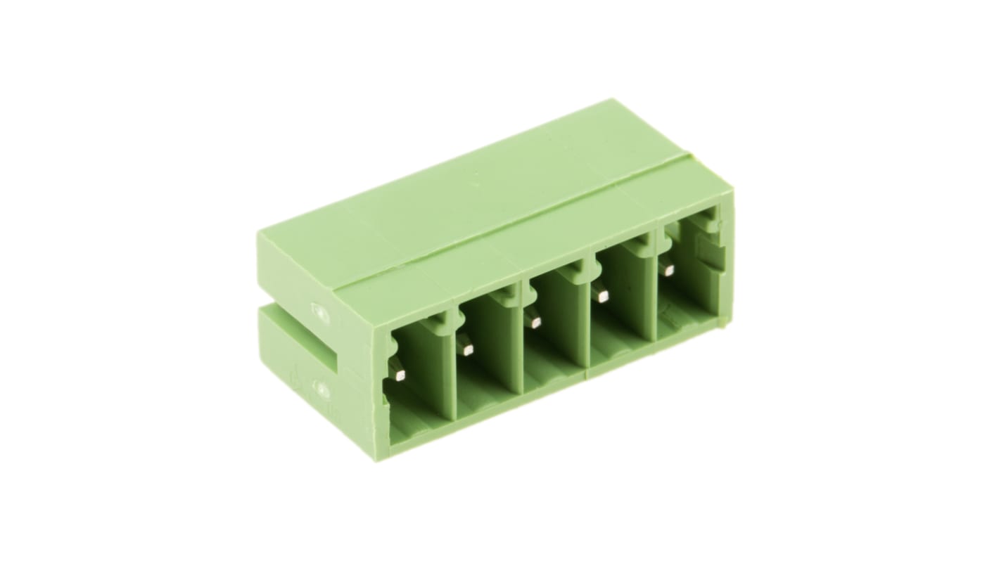 Bloque de terminal PCB RS PRO de 5 vías, 1 fila, paso 3.5mm, para soldar, Orificio Pasante