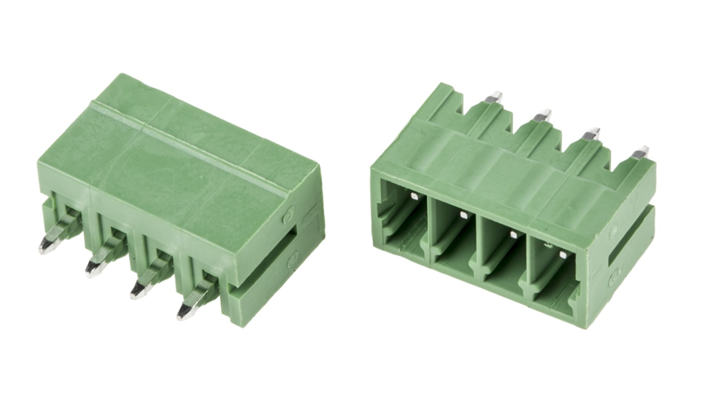 Bloque de terminal PCB RS PRO de 4 vías, 1 fila, paso 3.5mm, para soldar, Orificio Pasante