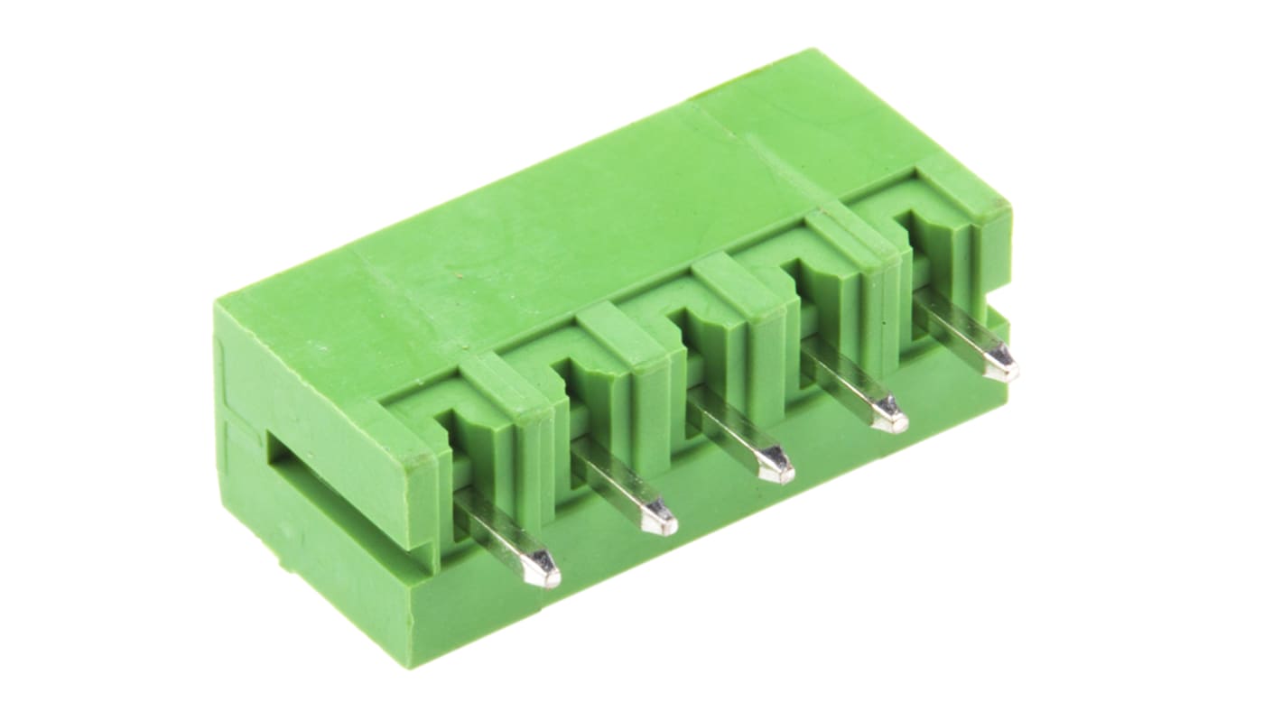 Bloque de terminal PCB RS PRO de 5 vías, 1 fila, paso 3.81mm, para soldar, Orificio Pasante