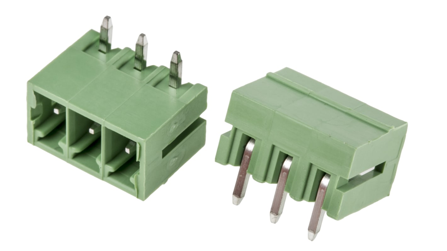 Bloque de terminal PCB Ángulo de 90° RS PRO de 3 vías, 1 fila, paso 3.81mm, para soldar, Orificio Pasante