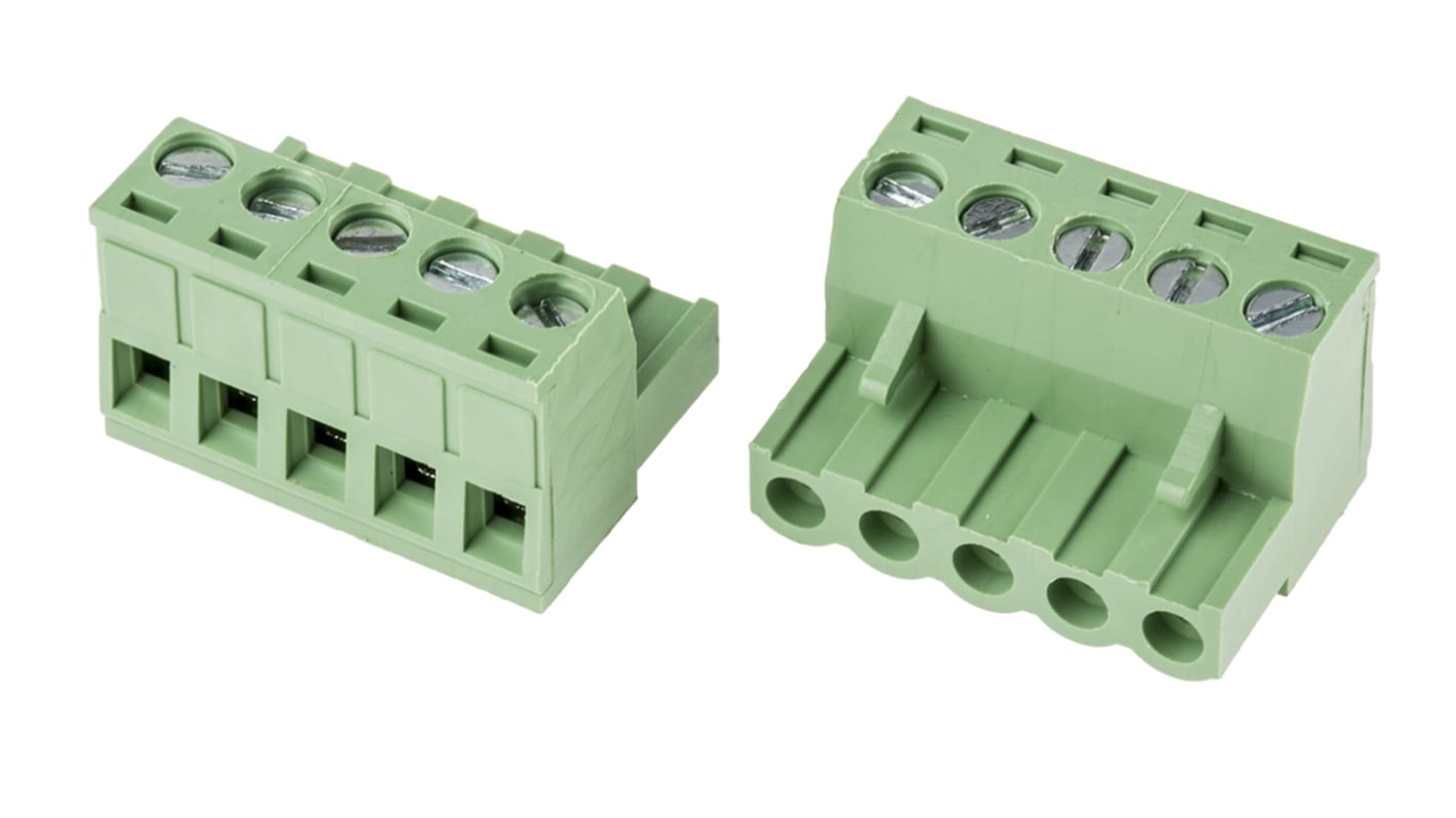 RS PRO 5mm Pitch 5 Way Right Angle Pluggable Terminal Block, Plug ...