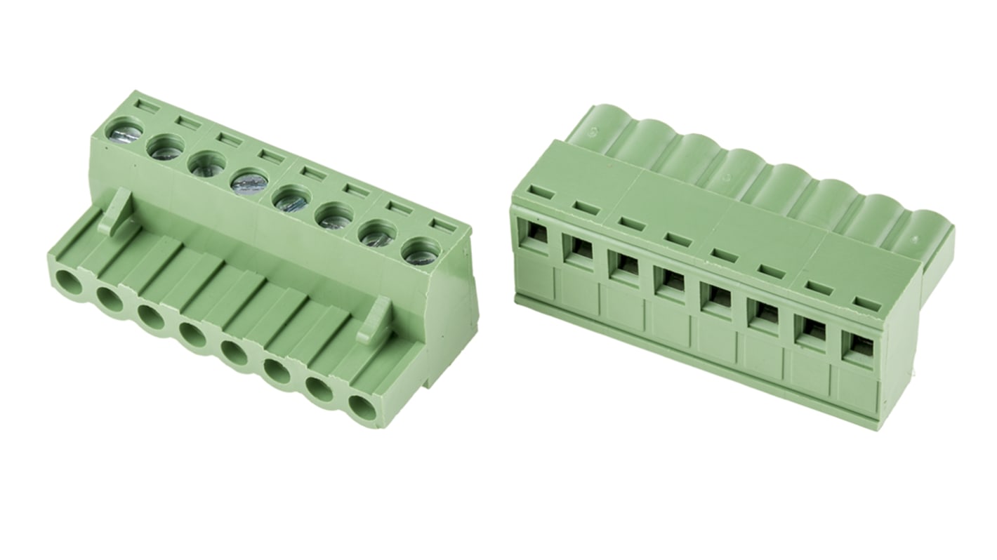 RS PRO 5mm Pitch 8 Way Right Angle Pluggable Terminal Block, Plug, Through Hole, Screw Termination