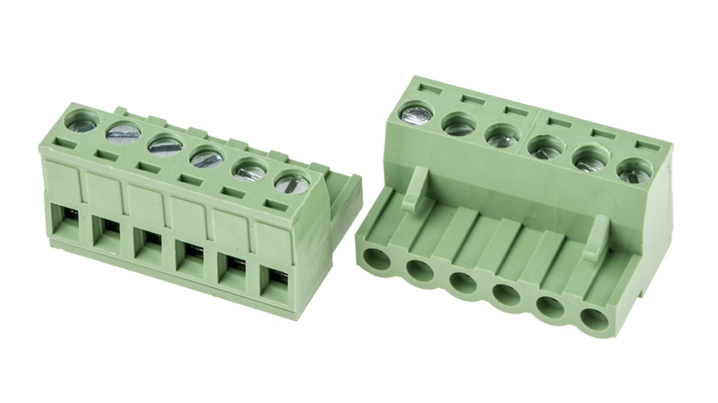 RS PRO 5mm Pitch 6 Way Right Angle Pluggable Terminal Block, Plug, Through Hole, Screw Termination