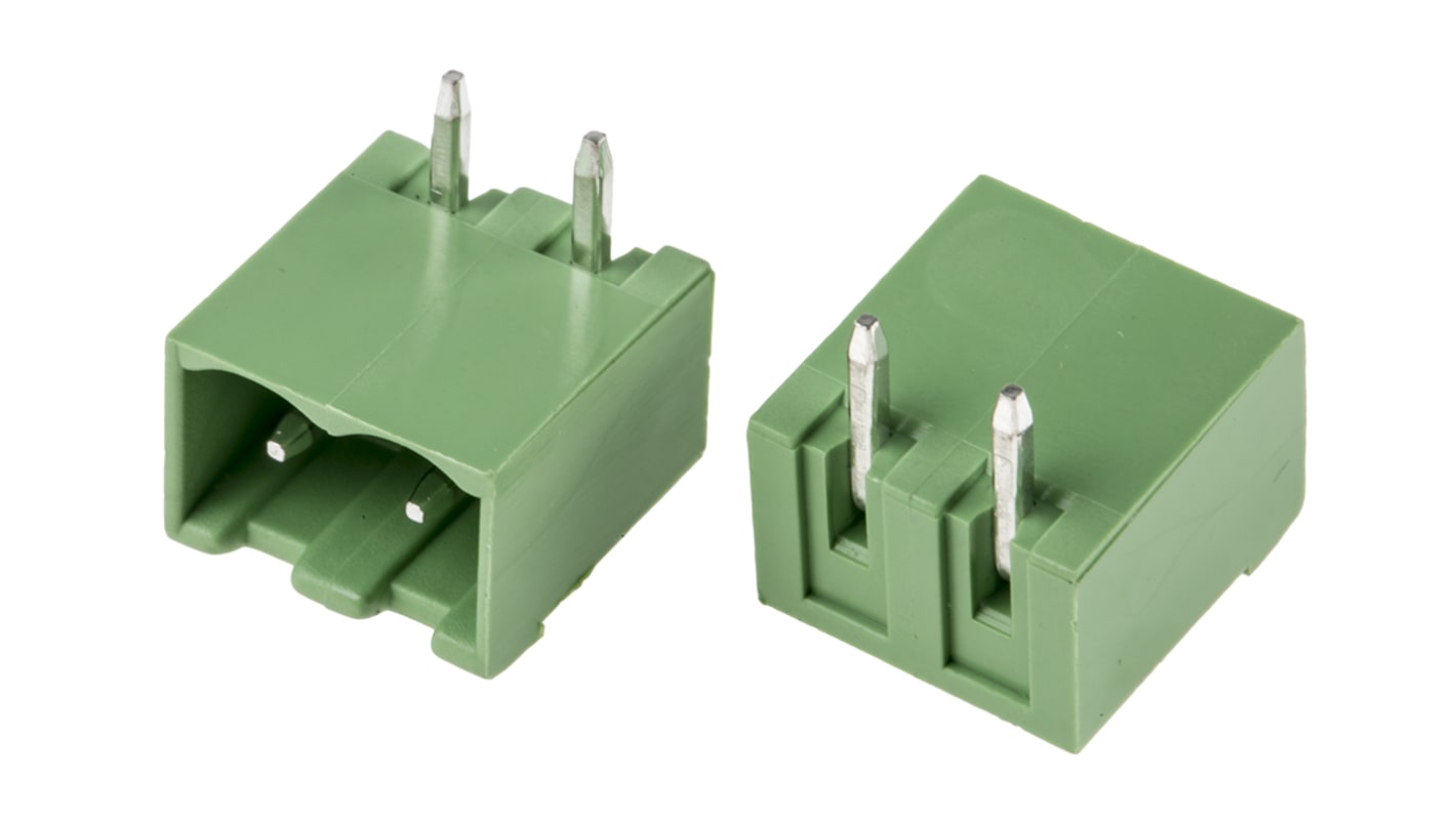 RS PRO 5.0mm Pitch 2 Way Right Angle Pluggable Terminal Block, Header, Through Hole, Solder Termination