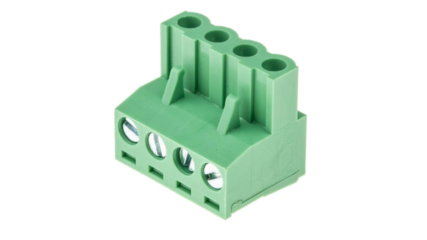 RS PRO 5.08mm Pitch 4 Way Right Angle Pluggable Terminal Block, Plug, Through Hole, Screw Termination