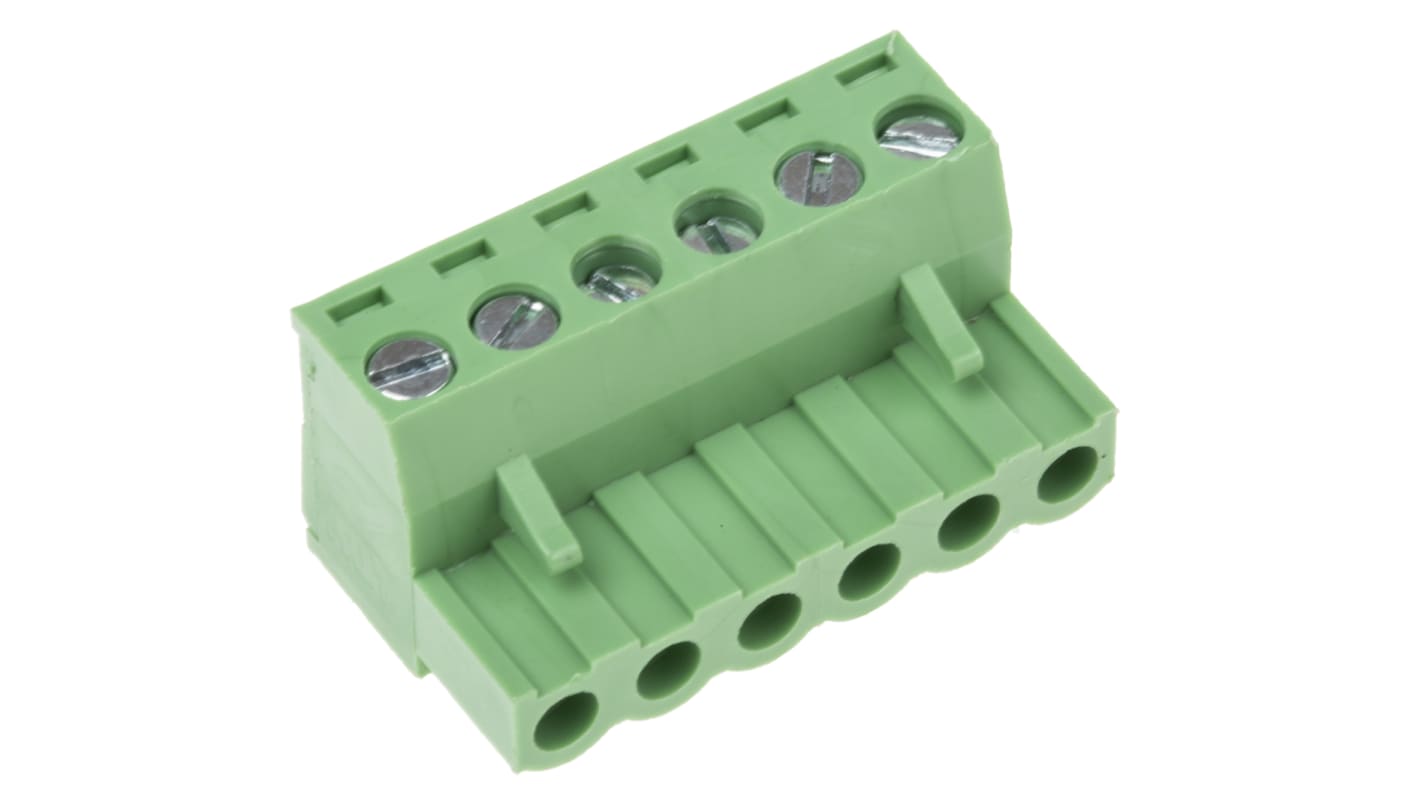 RS PRO 5.08mm Pitch 6 Way Right Angle Pluggable Terminal Block, Plug, Through Hole, Screw Termination