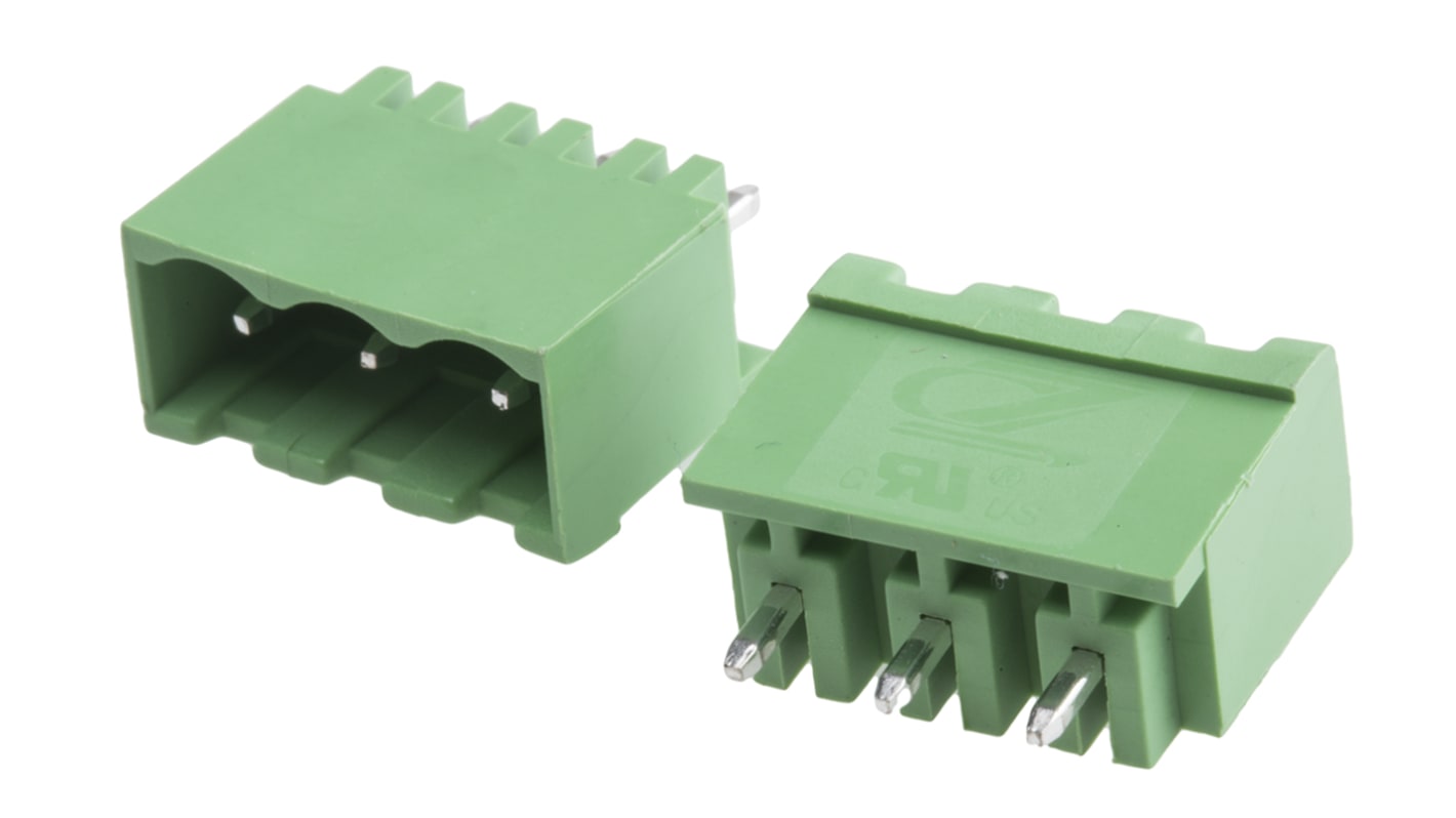 Bloque de terminal PCB RS PRO de 3 vías, 1 fila, paso 5.08mm, para soldar, Orificio Pasante