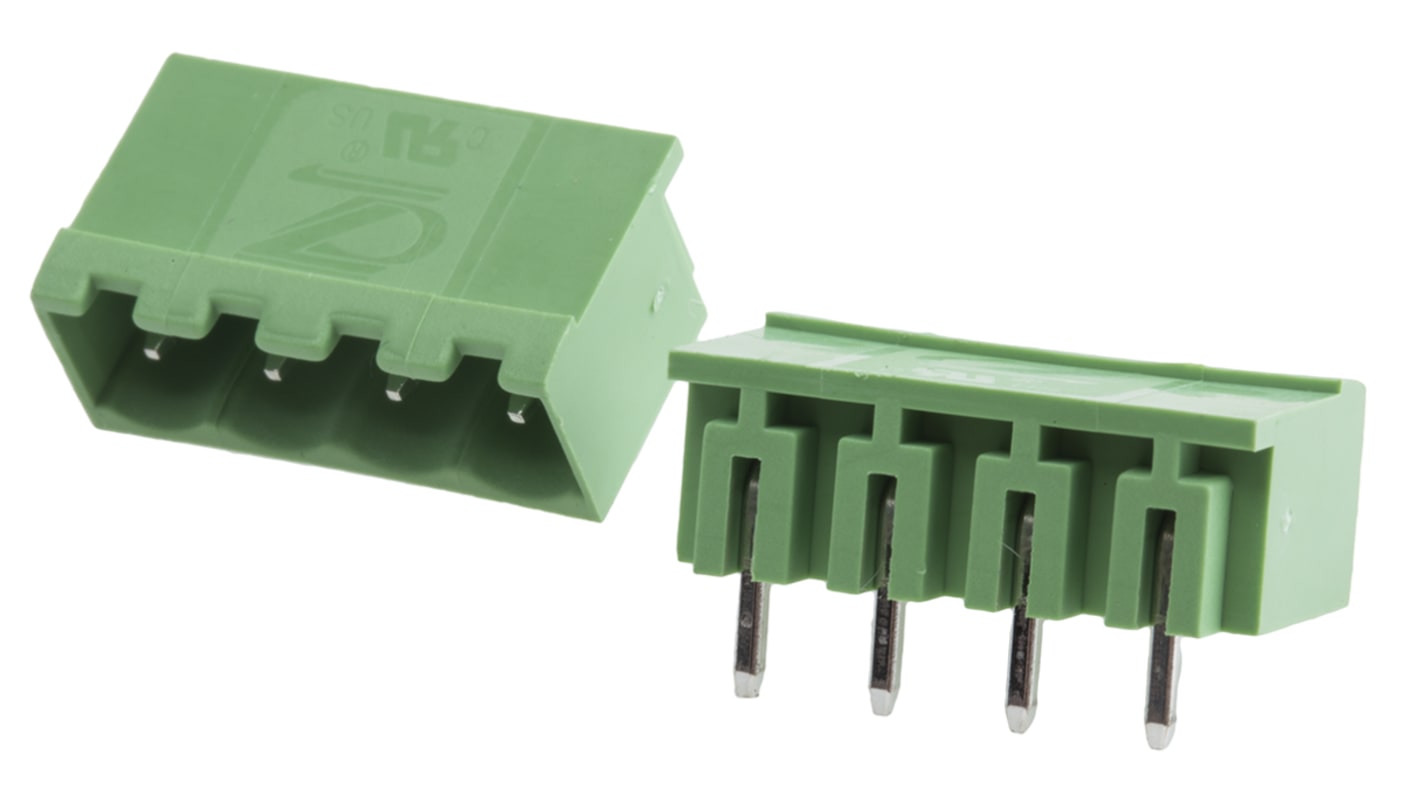 RS PRO 5.08mm Pitch 4 Way Right Angle Pluggable Terminal Block, Header, Through Hole, Solder Termination