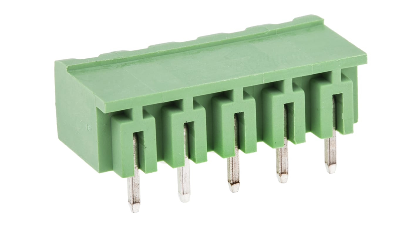 RS PRO 5.08mm Pitch 5 Way Right Angle Pluggable Terminal Block, Header, Through Hole, Solder Termination