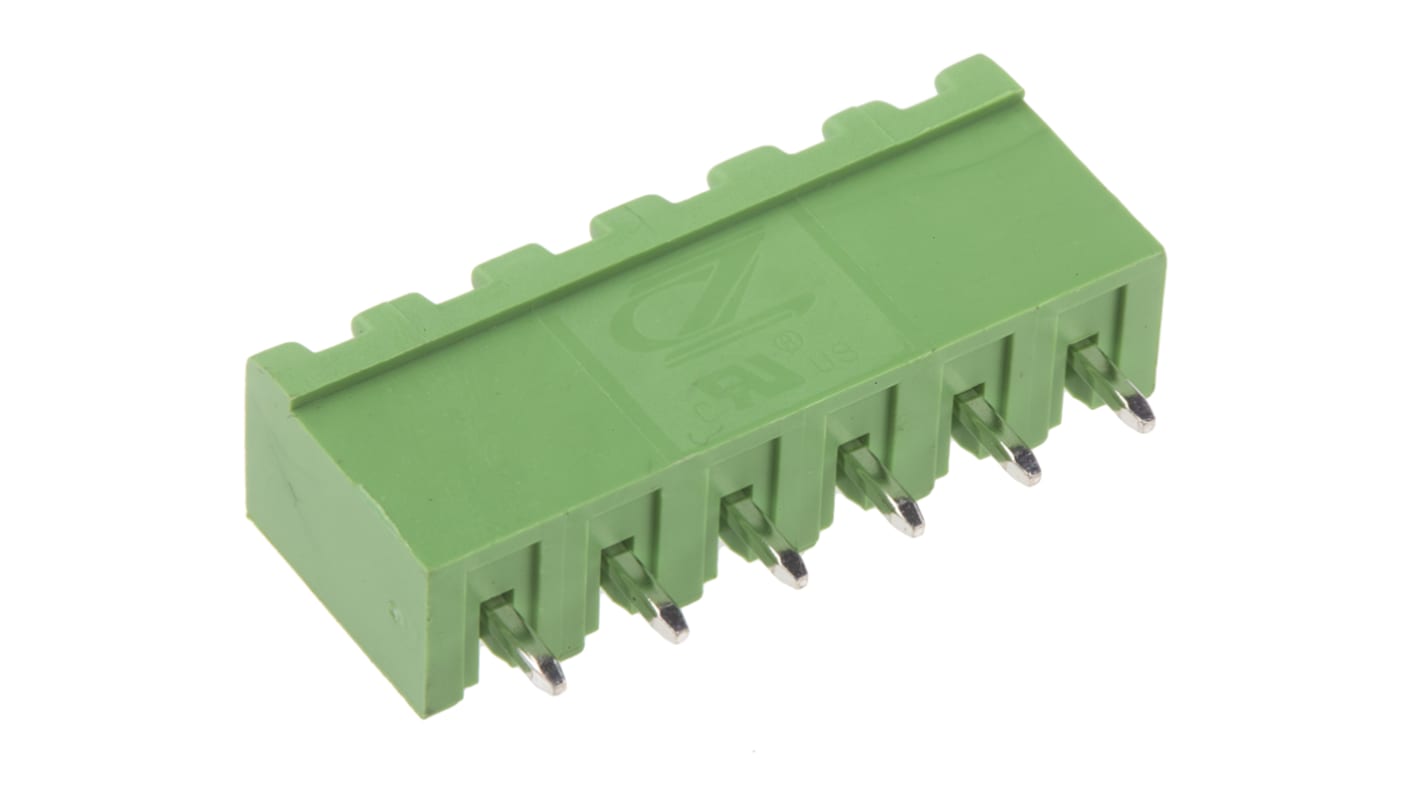 Bloque de terminal PCB RS PRO de 6 vías, 1 fila, paso 5.0mm, para soldar, Orificio Pasante