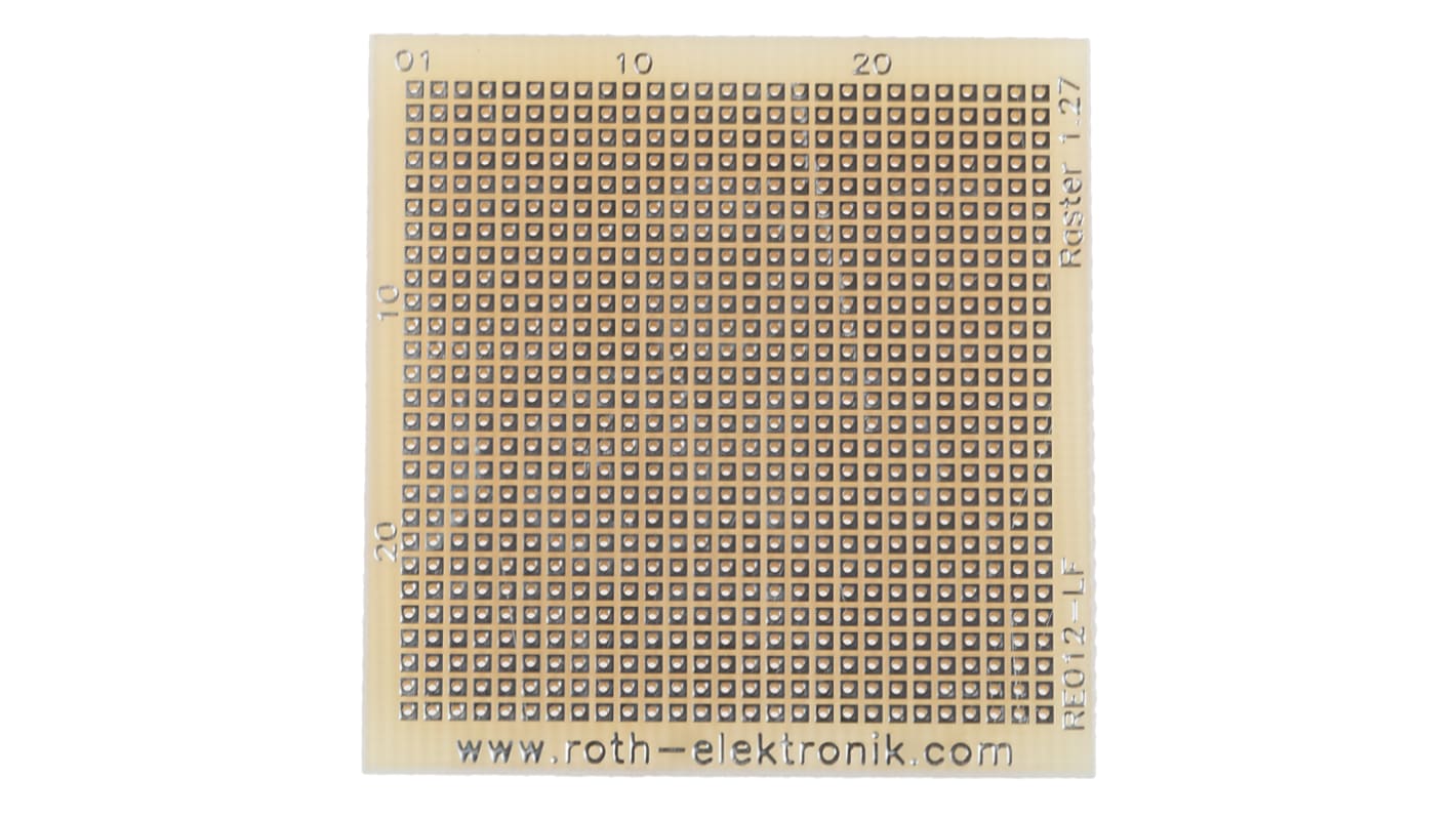 Placa de matriz RE012-LF, cara única, FR4, orificios: 27 x 27, diámetro 0.45mm, paso 1.27 x 1.27mm, 39.37 x 38.1 x 1.5mm