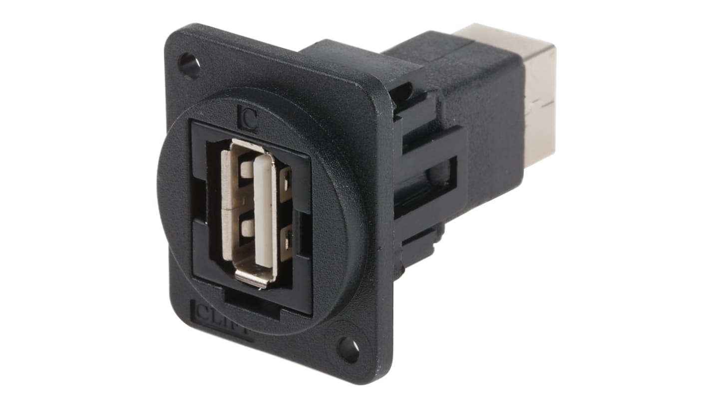 Conector USB RS PRO, Hembra, , 1 puerto puertos, Ángulo recto, Montaje en Panel, Versión 2.0