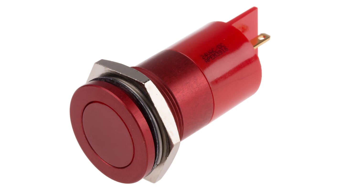 RS PRO Red Panel Mount Indicator, 22mm Mounting Hole Size, Faston, Solder Lug Termination, IP67