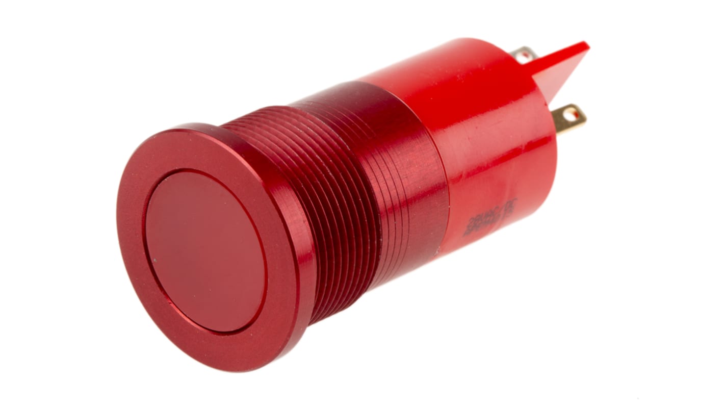 RS PRO Red Panel Mount Indicator, 28V, 22mm Mounting Hole Size, Faston, Solder Lug Termination, IP67