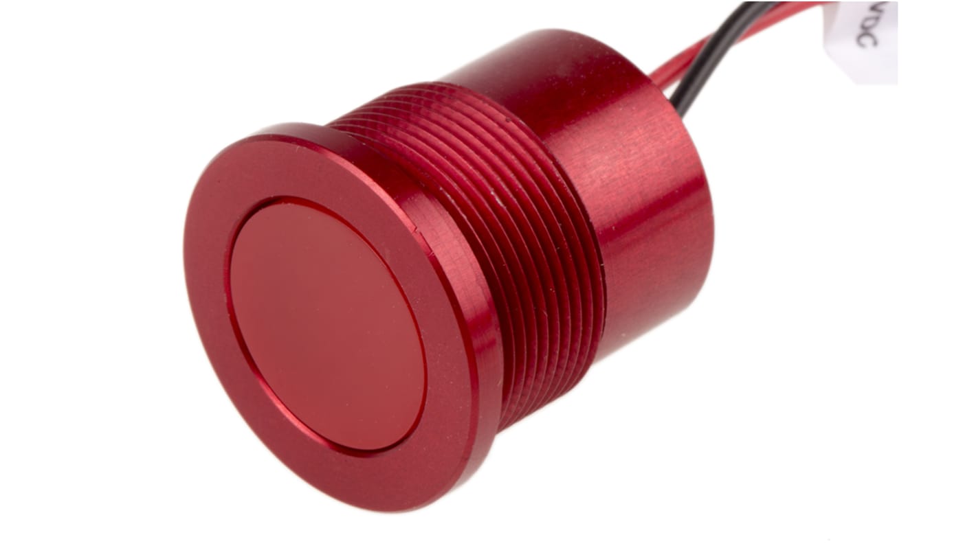 Indicador LED RS PRO, Rojo, lente enrasada, marco Rojo, Ø montaje 22mm, 12V, 40mA, 700mcd, IP67