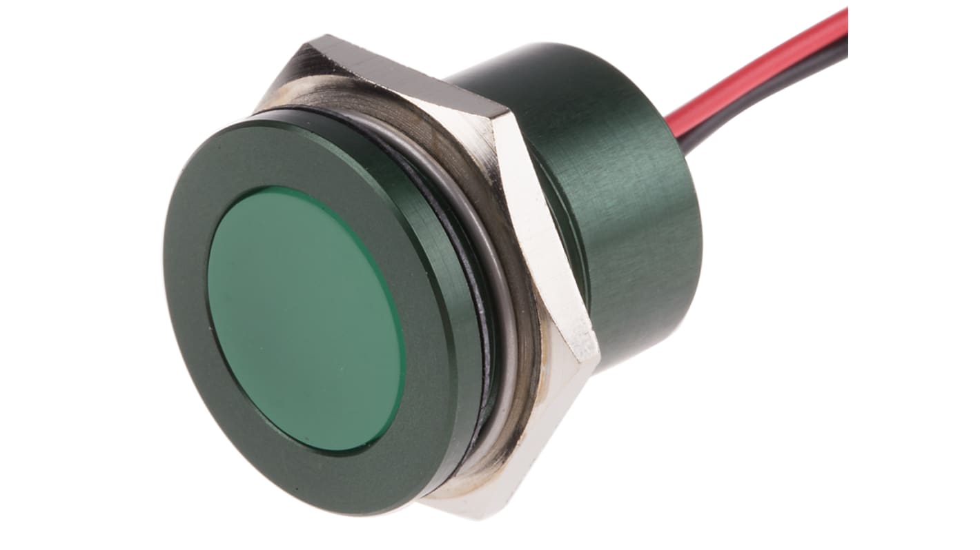 RS PRO Green Panel Mount Indicator, 22mm Mounting Hole Size, Lead  