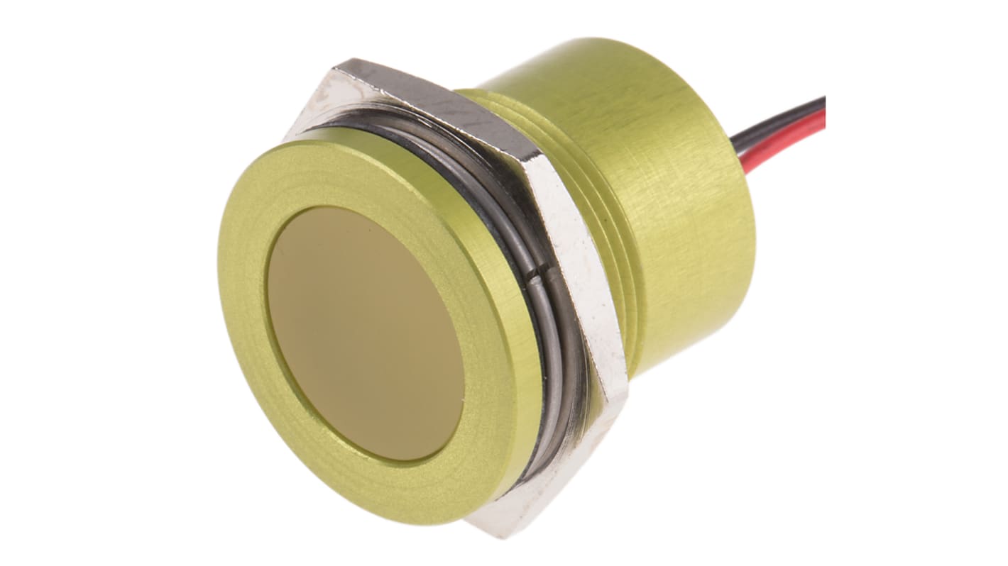RS PRO Yellow Panel Mount Indicator, 12V, 22mm Mounting Hole Size, Lead Wires Termination, IP67