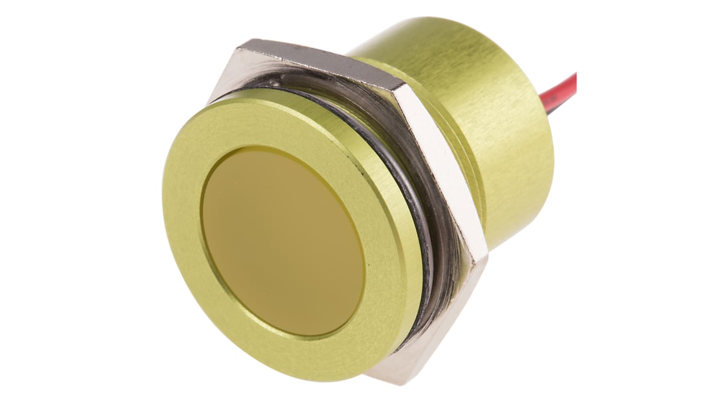 RS PRO Yellow Panel Mount Indicator, 22mm Mounting Hole Size, Lead Wires Termination, IP67